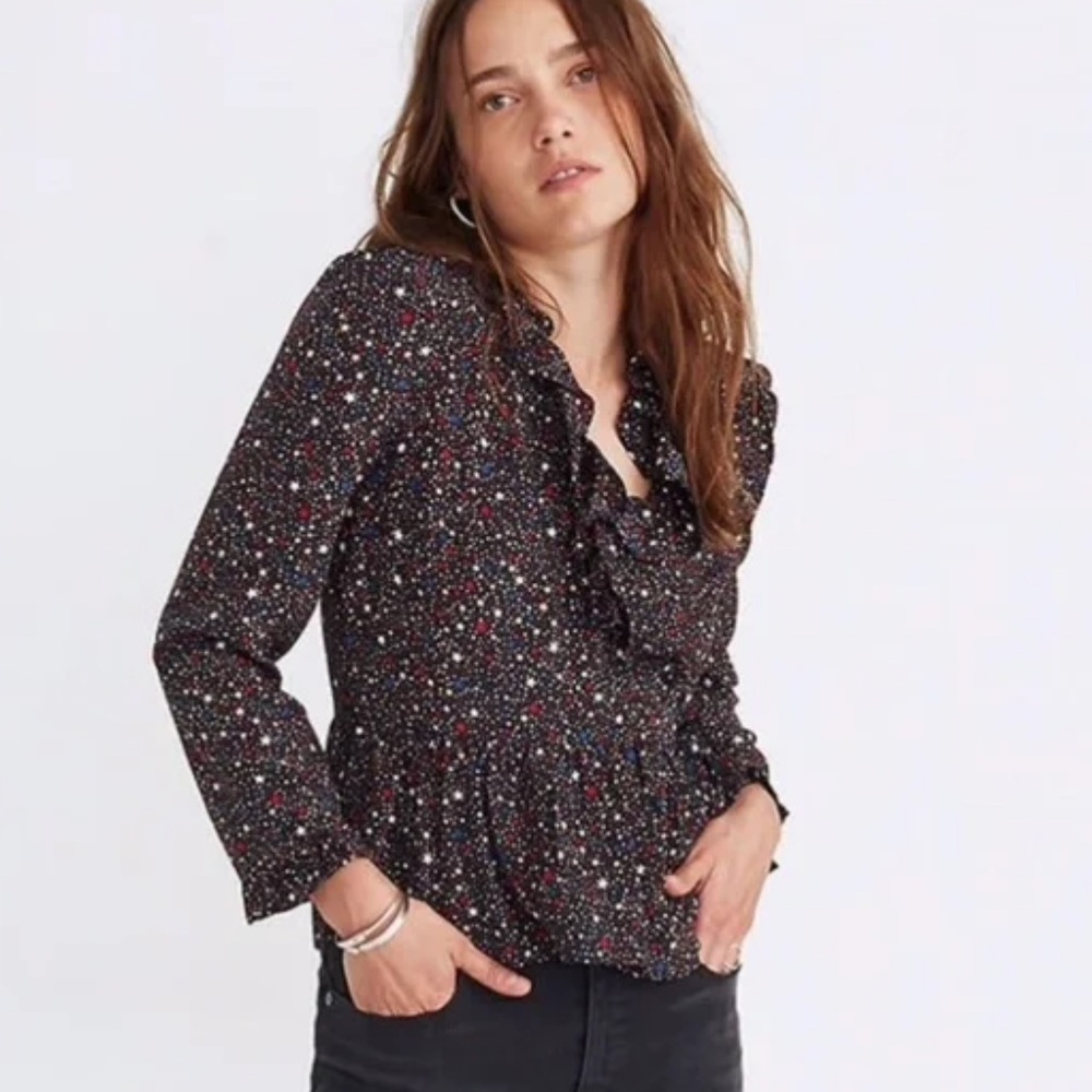 Madewell 100% Silk Ruffle Hem Wrap Blouse M